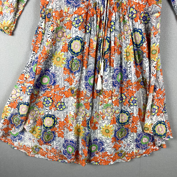Ruby Yaya Floral Dress Womens XL V Neck Tassel Smocked Boho Peasant Colorful - Picture 3 of 16